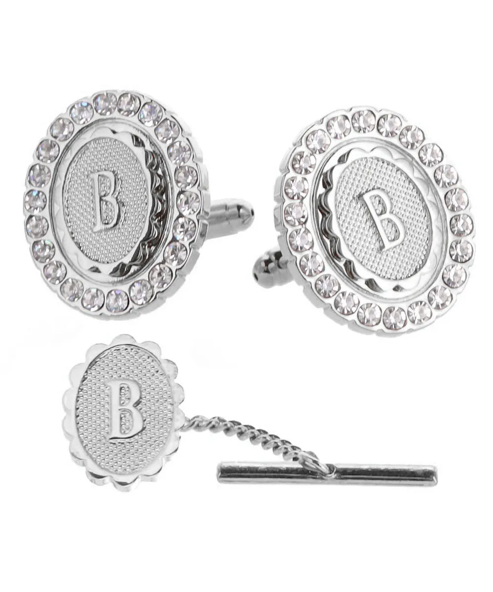 Vittorio Vico Bling Initial Cufflinks & Tie Tack Set in Gift Box