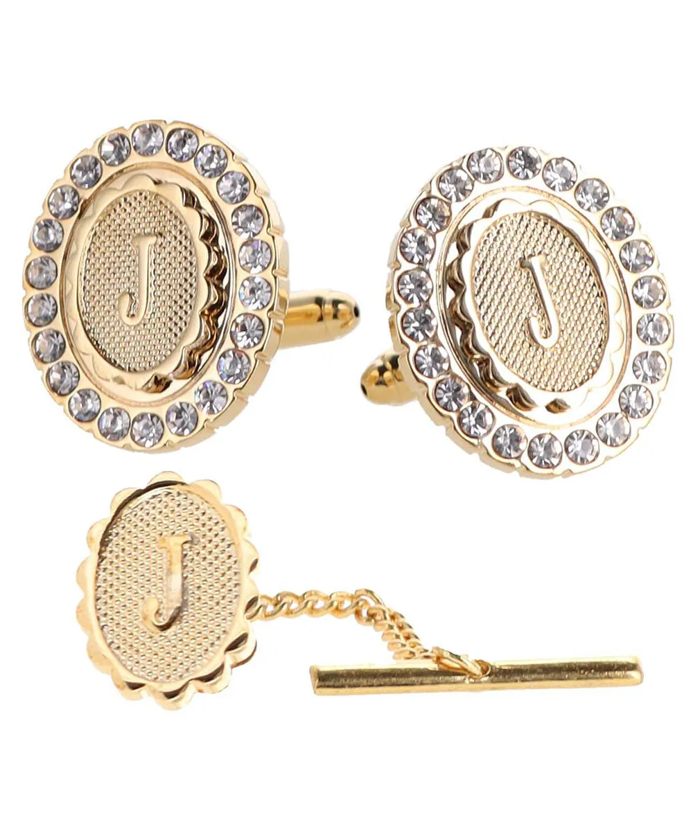 Vittorio Vico Bling Initial Cufflinks & Tie Tack Set in Gift Box