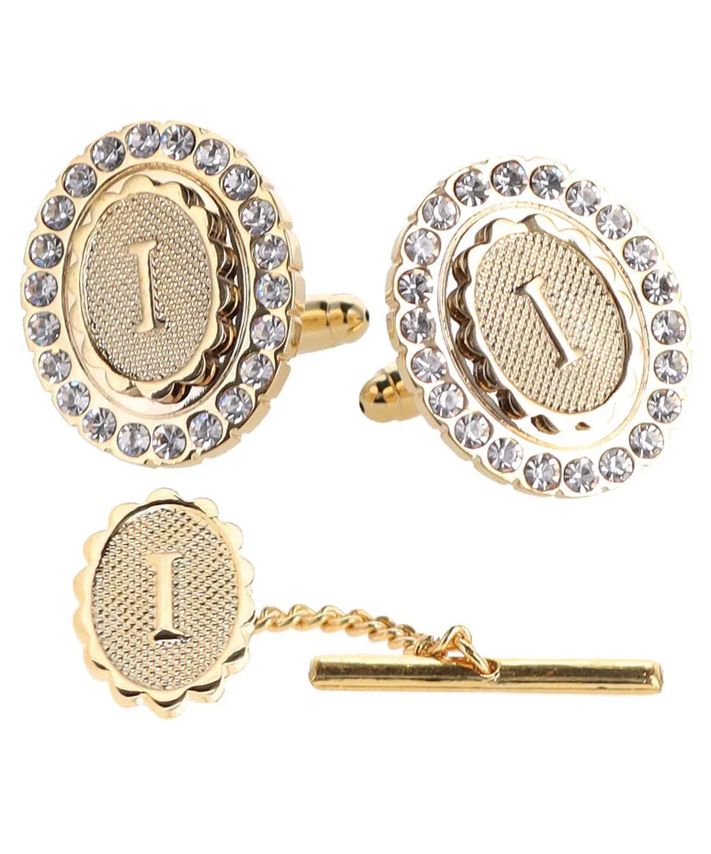 Vittorio Vico Bling Initial Cufflinks & Tie Tack Set in Gift Box