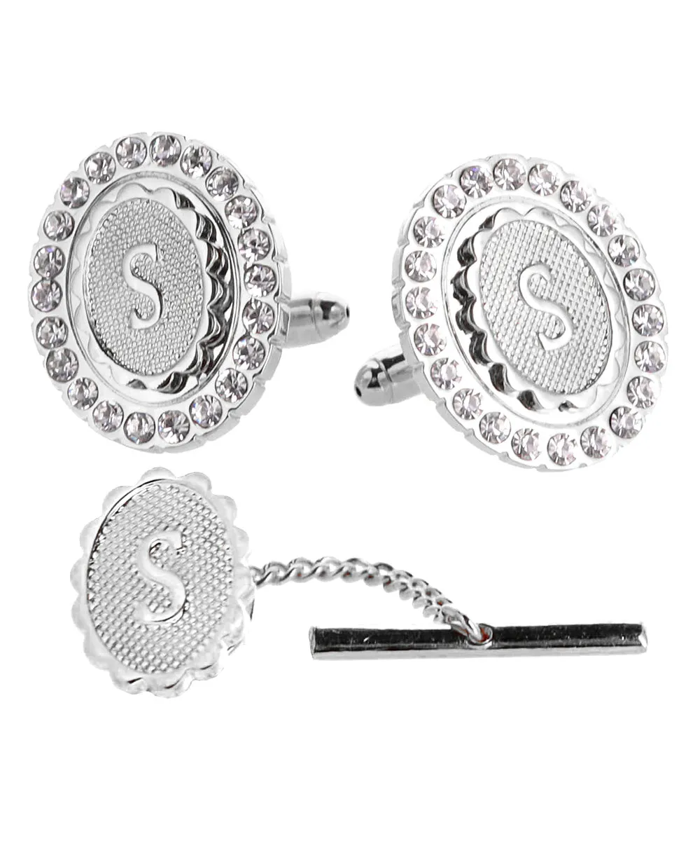 Vittorio Vico Bling Initial Cufflinks & Tie Tack Set in Gift Box