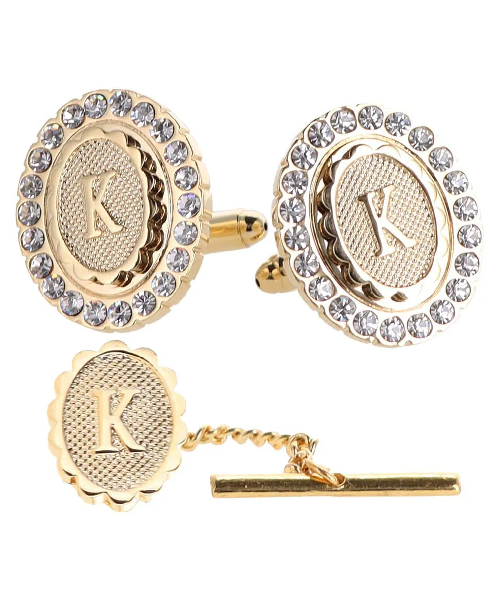 Vittorio Vico Bling Initial Cufflinks & Tie Tack Set in Gift Box