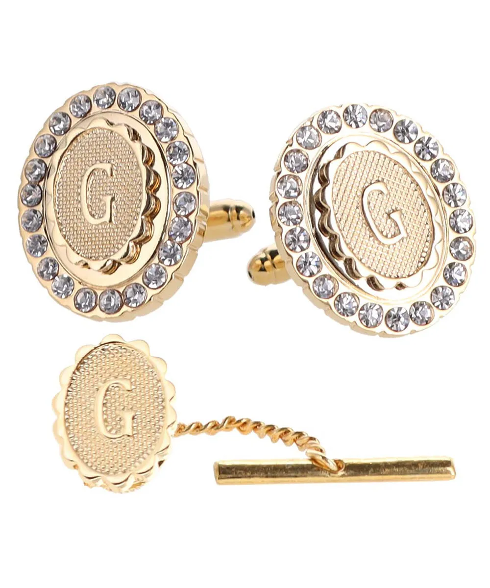 Vittorio Vico Bling Initial Cufflinks & Tie Tack Set in Gift Box