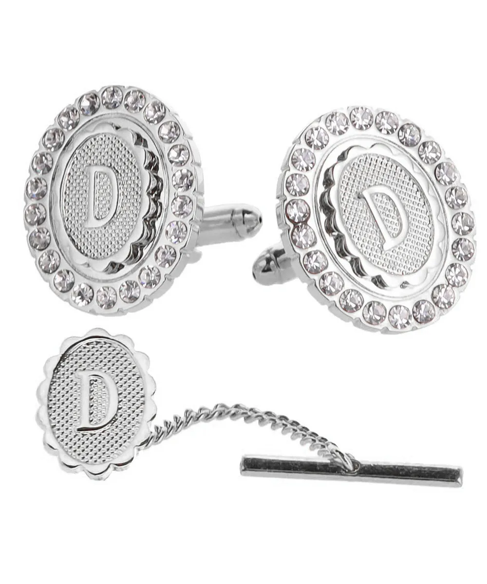 Vittorio Vico Bling Initial Cufflinks & Tie Tack Set in Gift Box