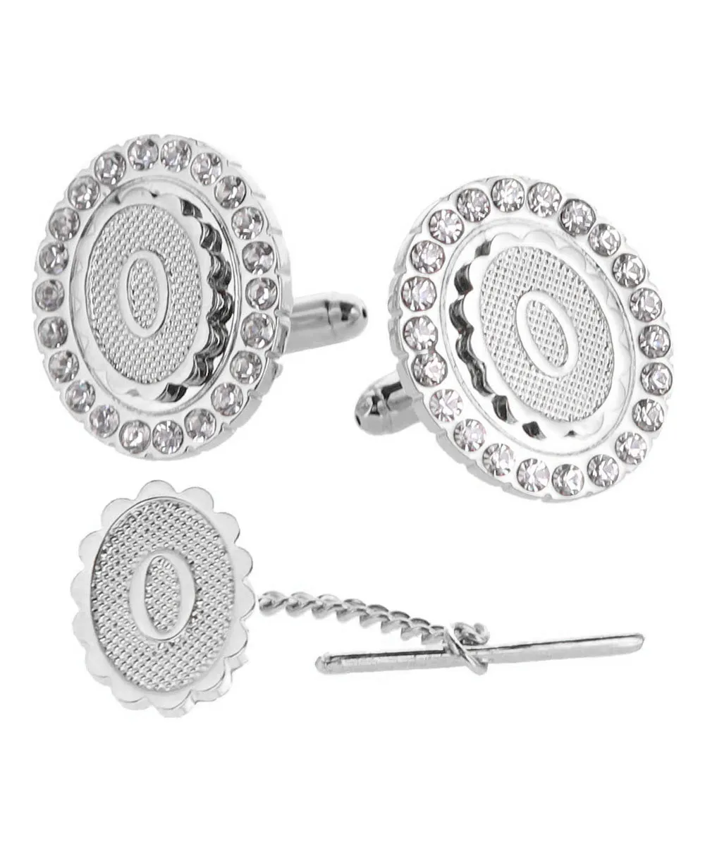 Vittorio Vico Bling Initial Cufflinks & Tie Tack Set in Gift Box