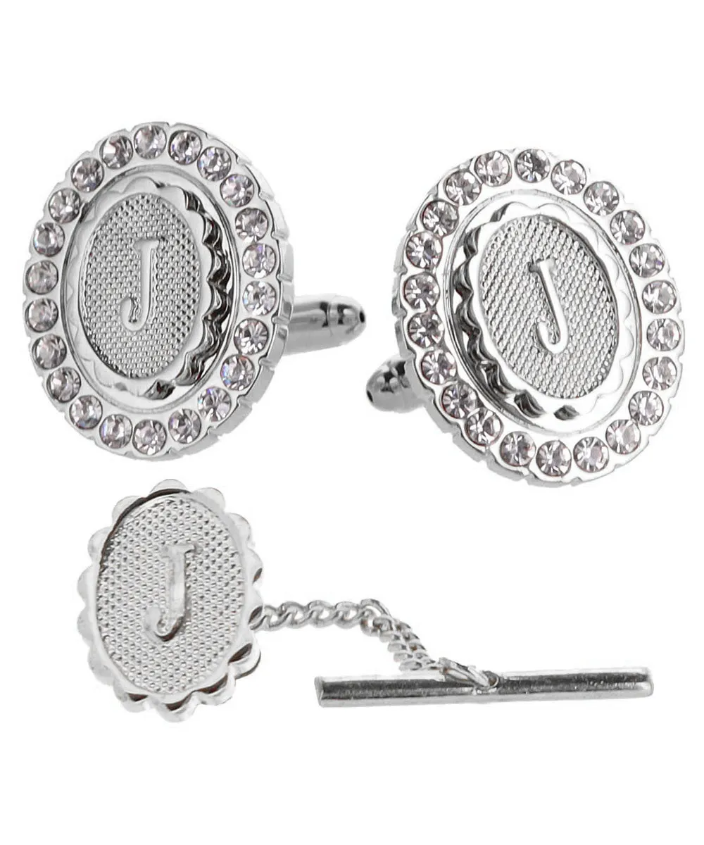 Vittorio Vico Bling Initial Cufflinks & Tie Tack Set in Gift Box