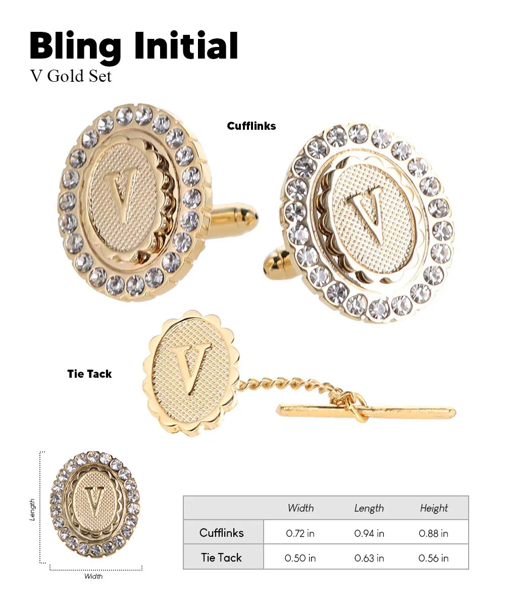 Vittorio Vico Bling Initial Cufflinks & Tie Tack Set in Gift Box