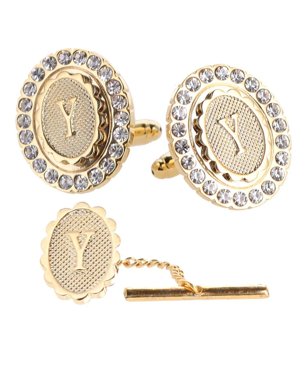 Vittorio Vico Bling Initial Cufflinks & Tie Tack Set in Gift Box