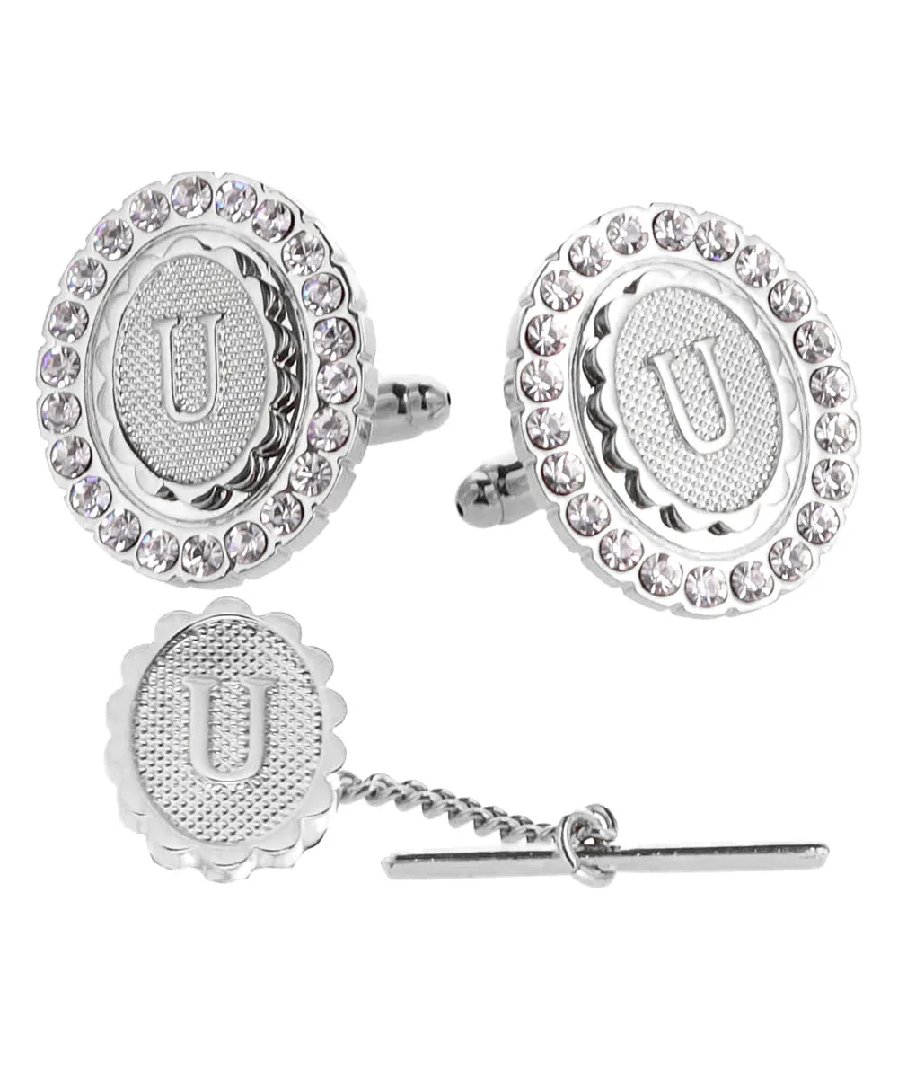 Vittorio Vico Bling Initial Cufflinks & Tie Tack Set in Gift Box