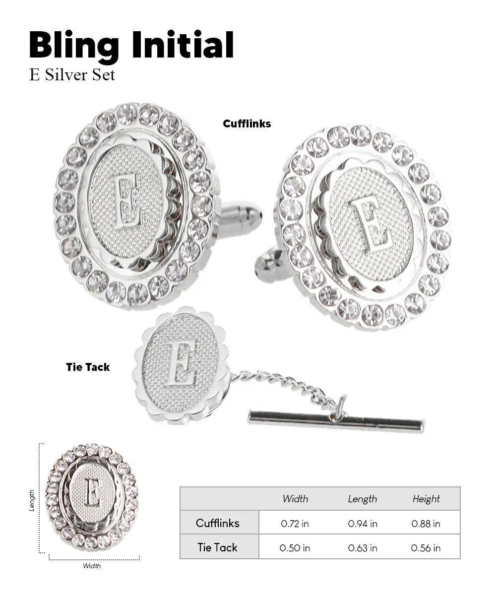 Vittorio Vico Bling Initial Cufflinks & Tie Tack Set in Gift Box