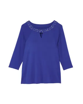 Winnie Embellished Keyhole Top | Royal Blue