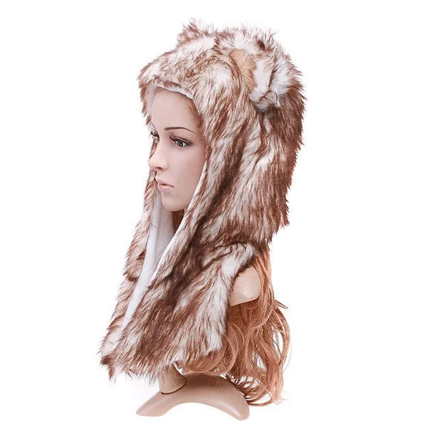 Wolf Hat Brown And White