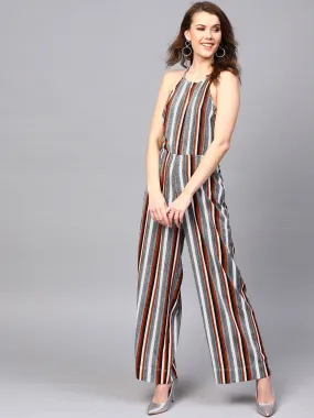 Women Back Cut-Out Striped Jumpsuit