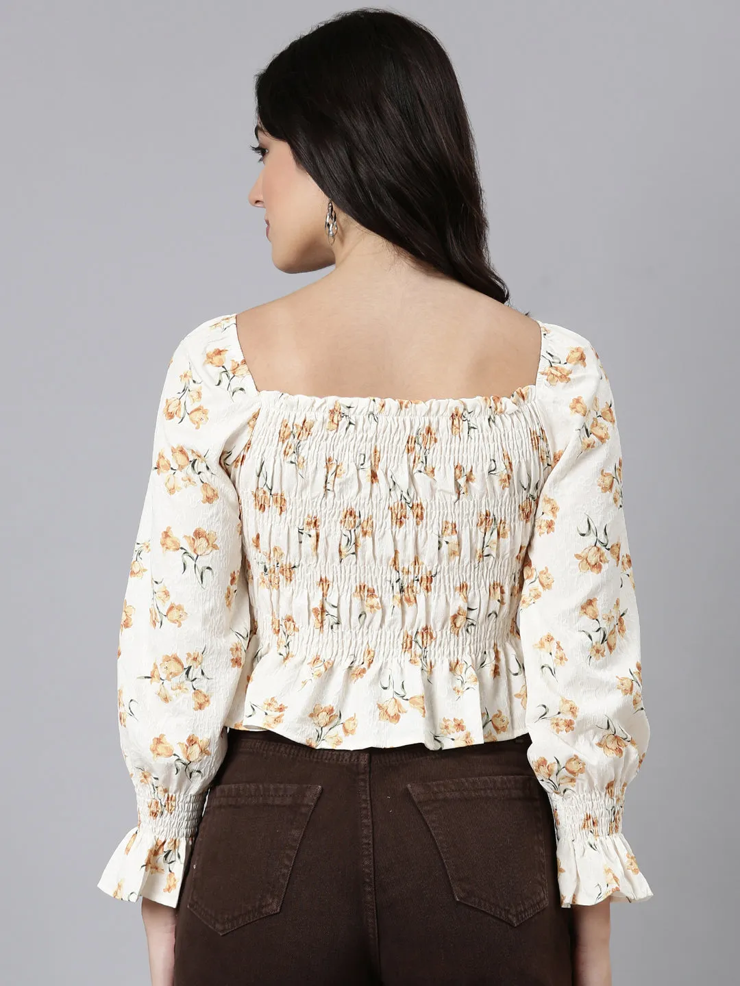 Women Floral Peplum Mustard Crop Top