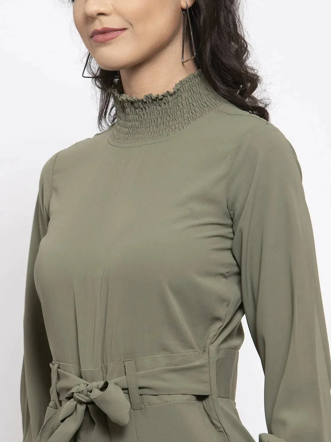 Women Pista Green Solid Basic Jumpsuit