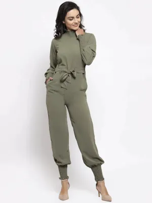 Women Pista Green Solid Basic Jumpsuit