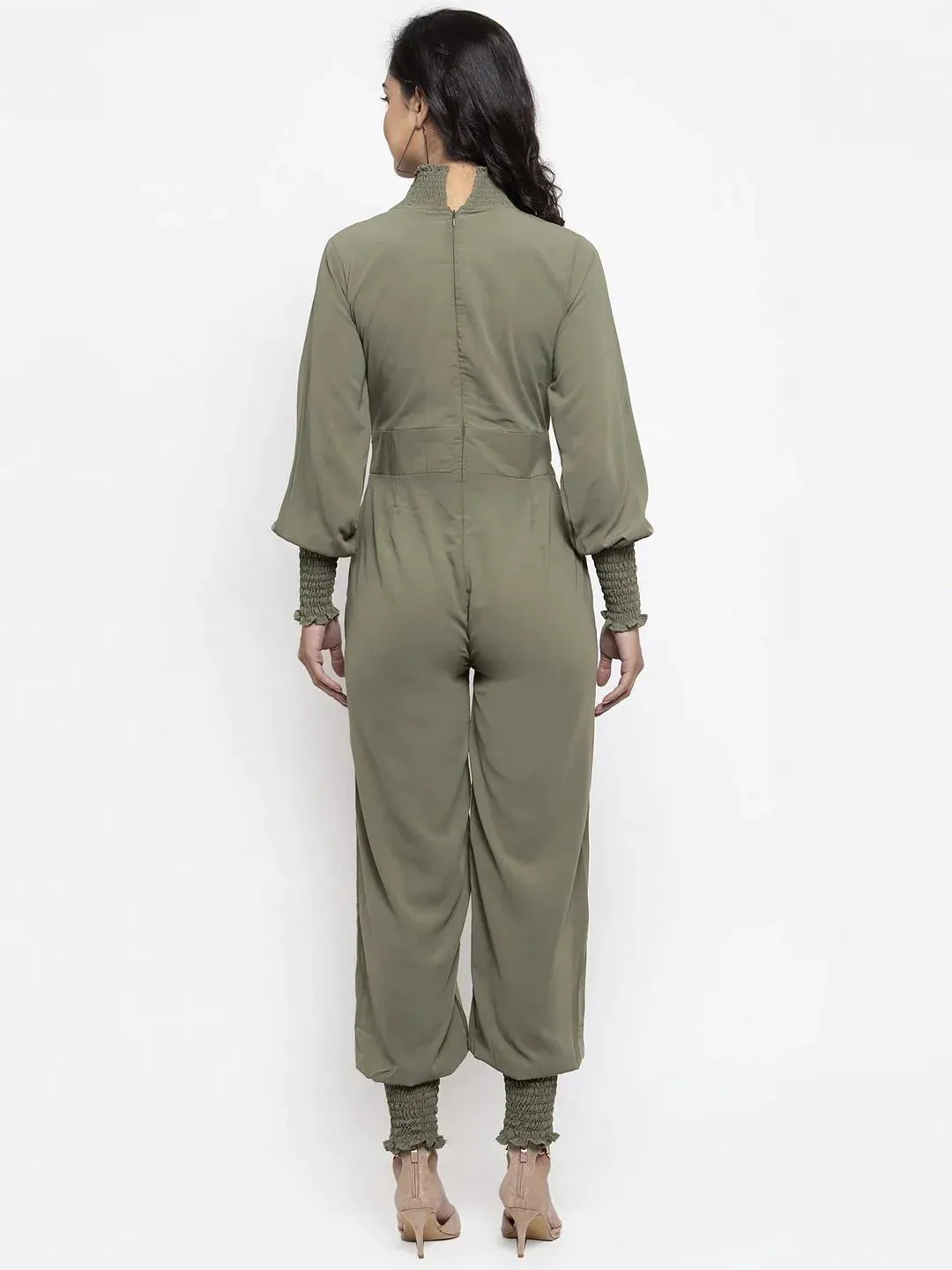 Women Pista Green Solid Basic Jumpsuit