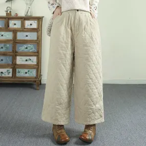 Women Winter Corduroy Quilted Solid-Color Cotton Wide-Leg Pants