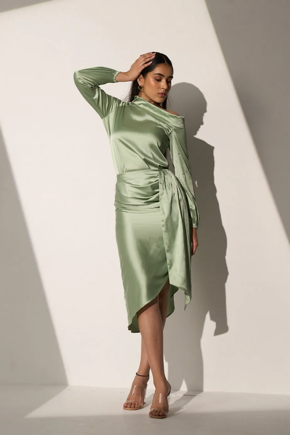 Women's Sage Green Satin coord skirt and top set