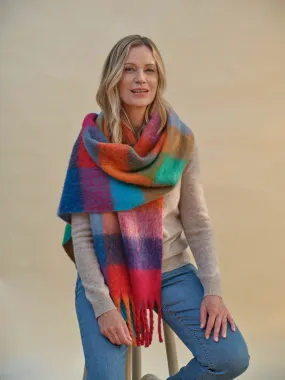 Wool Blend Blanket Scarf - Multi Block Check