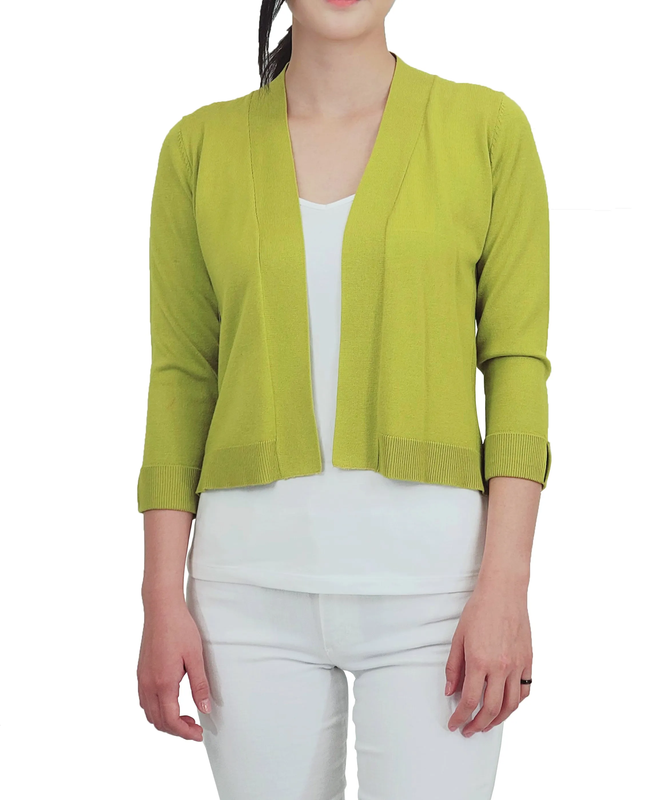 YEMAK Women's Classic 3/4 Sleeve Open Front Cropped Bolero Cardigan MK3558 (S-L)