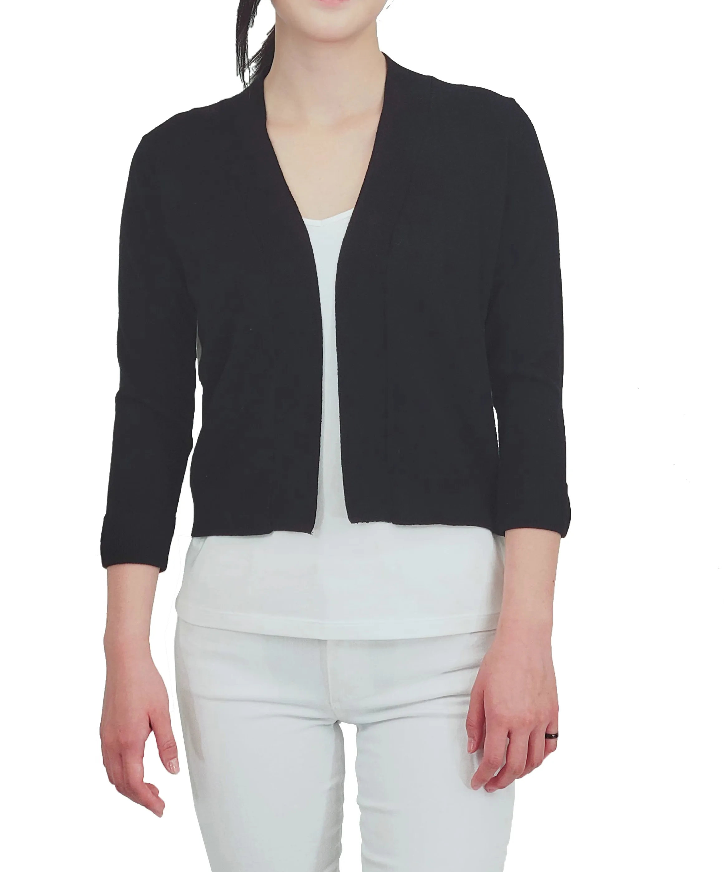 YEMAK Women's Classic 3/4 Sleeve Open Front Cropped Bolero Cardigan MK3558 (S-L)