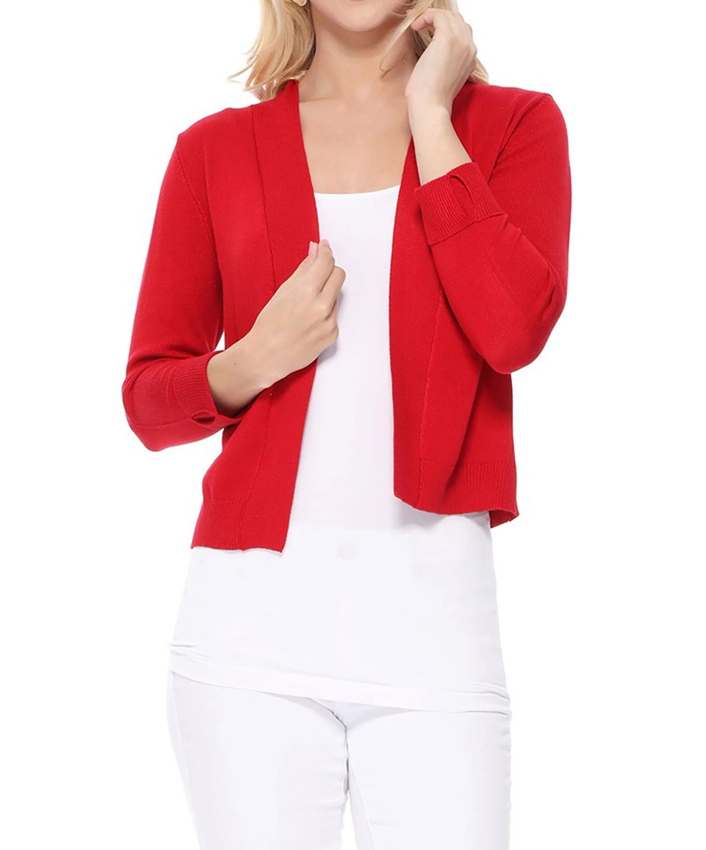 YEMAK Women's Classic 3/4 Sleeve Open Front Cropped Bolero Cardigan MK3558 (S-L)